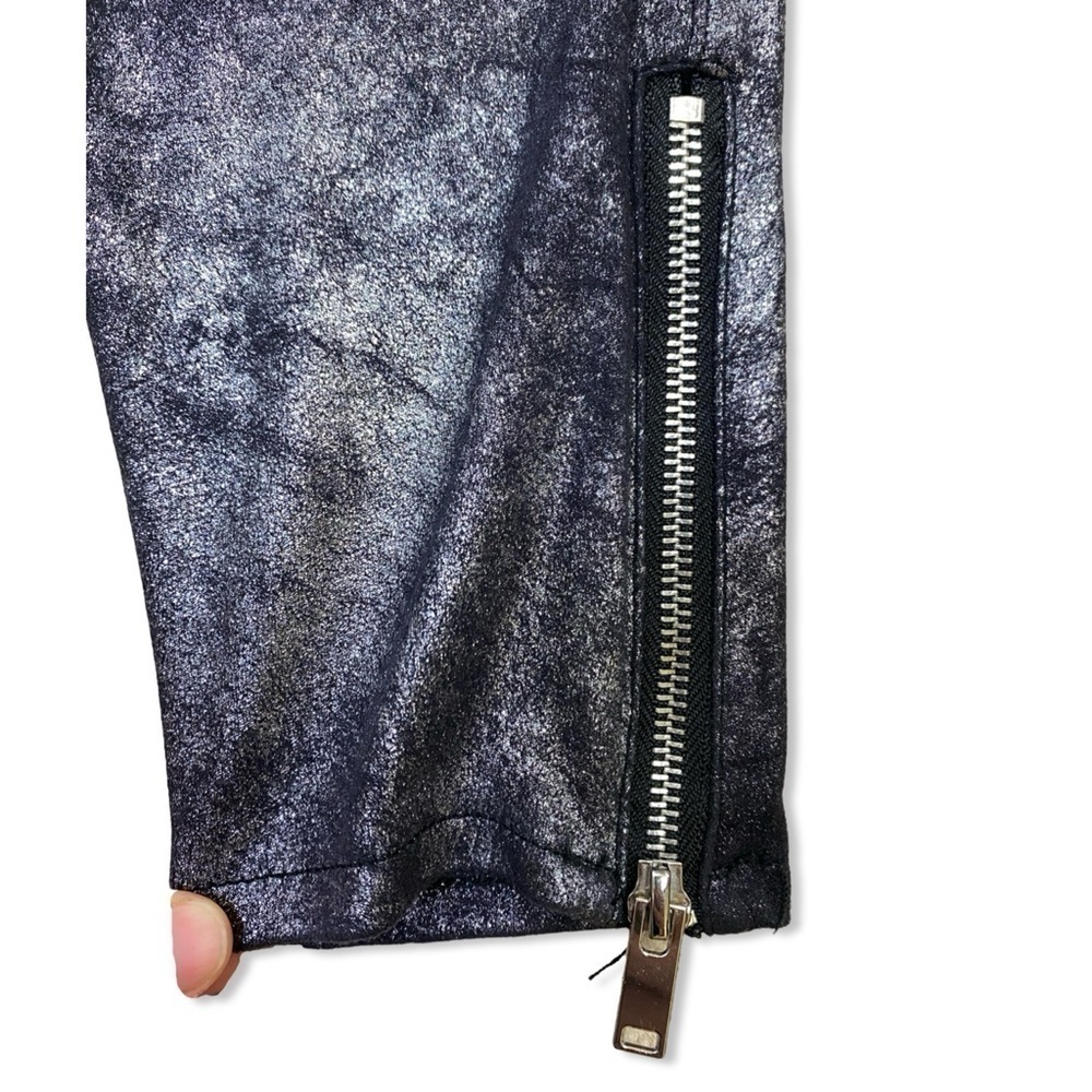 ⭐️ZARA Woman Premium Denim Collection Metallic Stretch Moto Leggings Pants - Picture 6 of 7